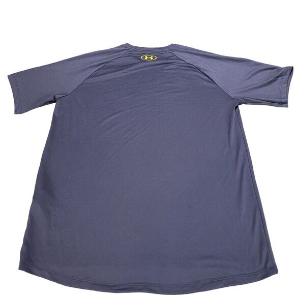 Under armour Tee Shirt Mens Medium Navy Spell Out Logo Short Sleeve Crew Neck - Picture 13 of 15